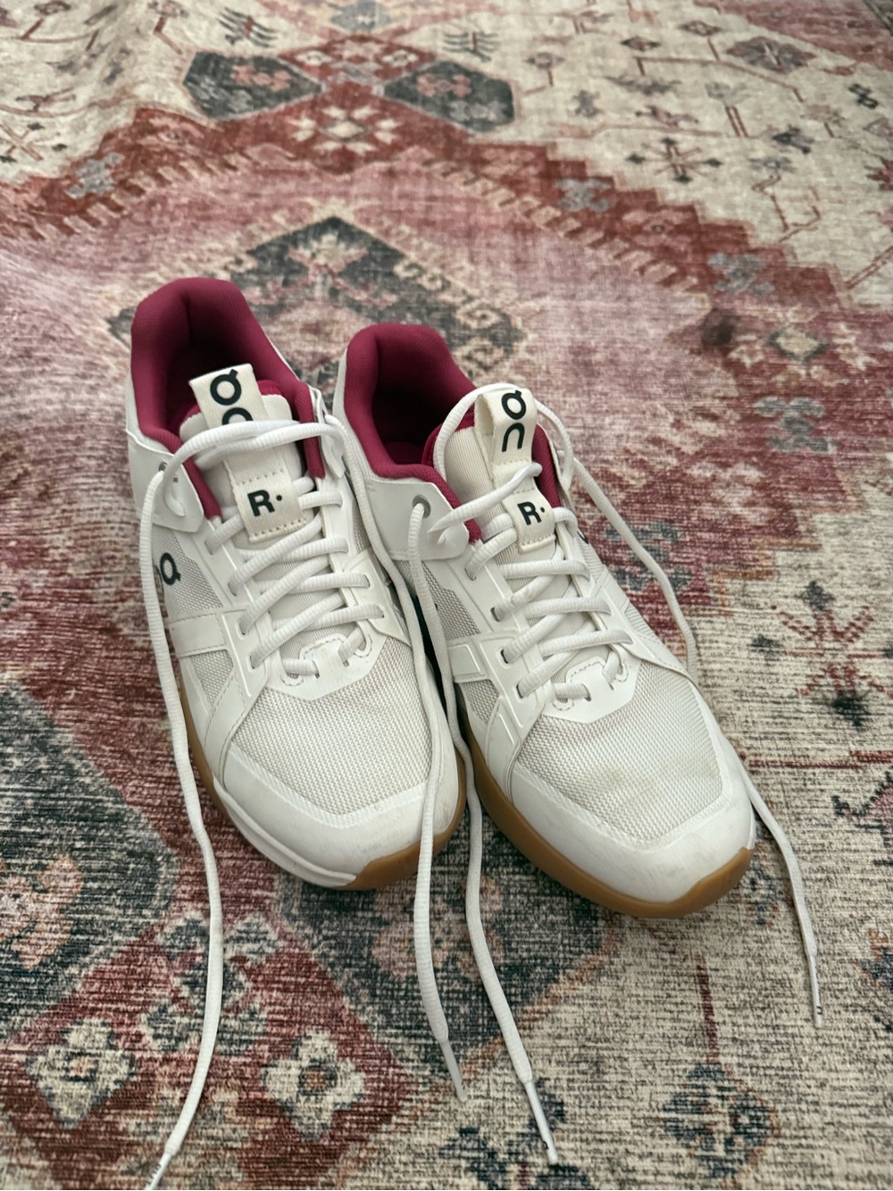 On Running Women’s White Athletic Sneakers with Pink Lining and Gum Sole